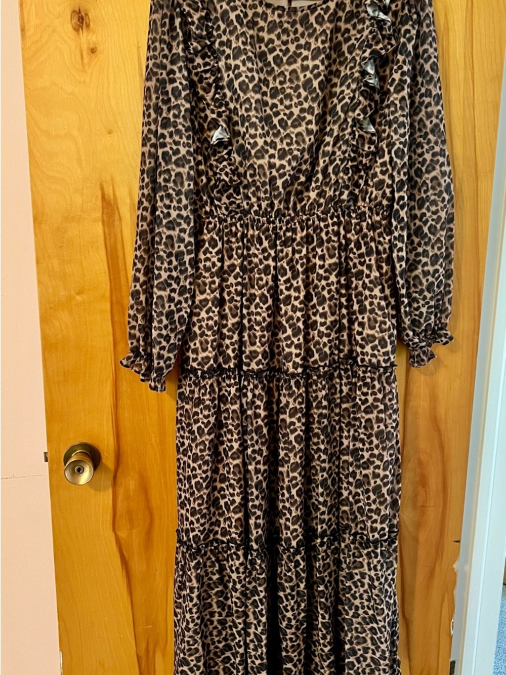 Leopard Print Tiered Long Dress - Brown & Black